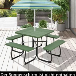 Runder Picknicktisch mit 4 Bänken & Schirmloch für 8 Personen Tragkraft von 900 kg Campingtisch