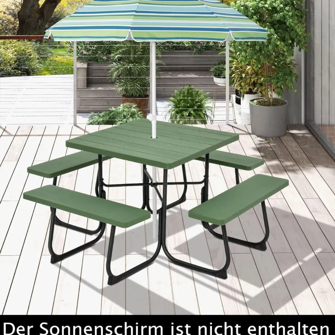 Runder Picknicktisch mit 4 Bänken & Schirmloch für 8 Personen Tragkraft von 900 kg Campingtisch