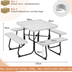 Runder Picknicktisch mit 4 Bänken & Schirmloch für 8 Personen Tragkraft von 900 kg Campingtisch