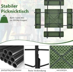 Runder Picknicktisch mit 4 Bänken & Schirmloch für 8 Personen Tragkraft von 900 kg Campingtisch
