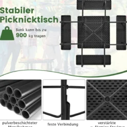 Runder Picknicktisch mit 4 Bänken & Schirmloch für 8 Personen Tragkraft von 900 kg Campingtisch
