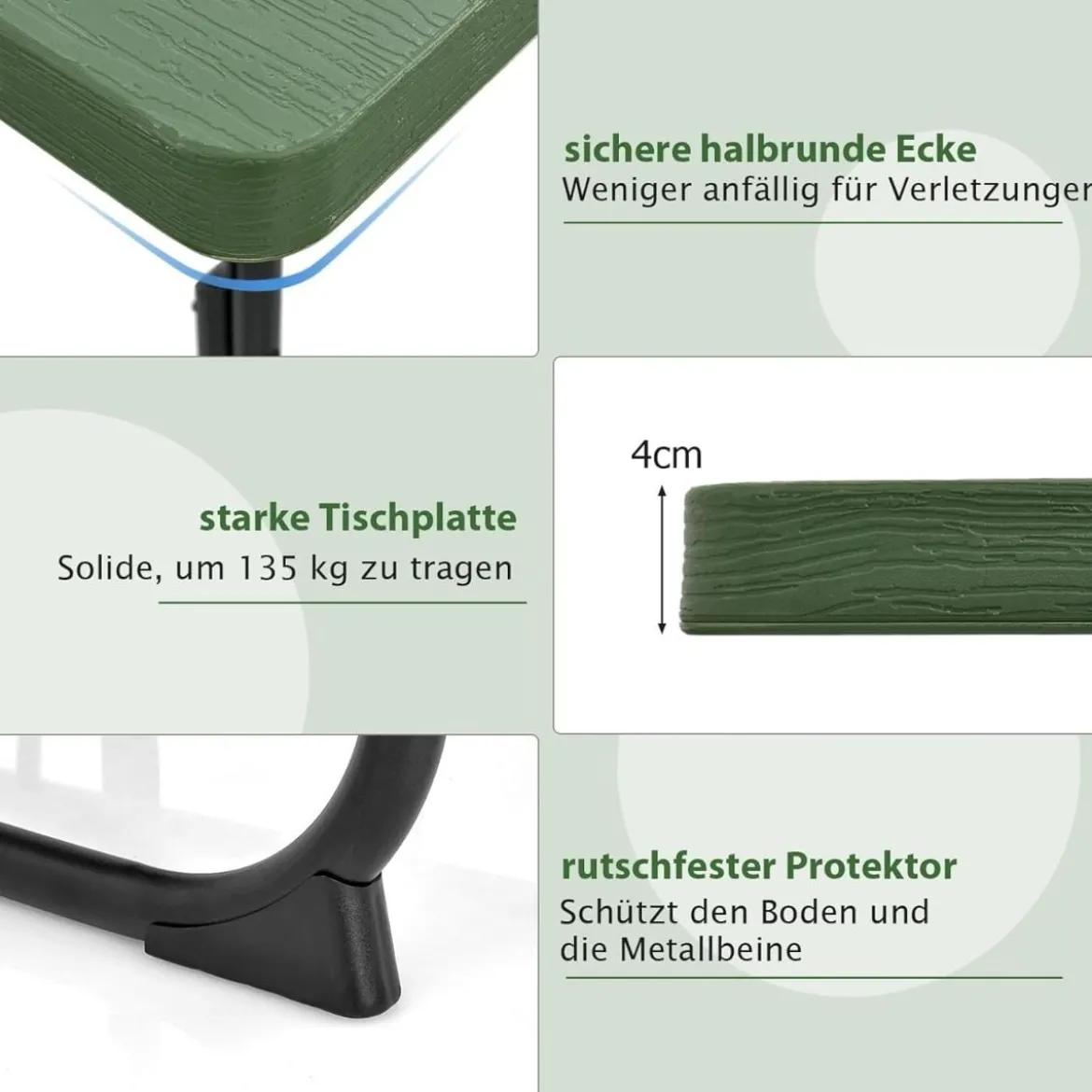 Runder Picknicktisch mit 4 Bänken & Schirmloch für 8 Personen Tragkraft von 900 kg Campingtisch