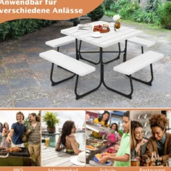 Runder Picknicktisch mit 4 Bänken & Schirmloch für 8 Personen Tragkraft von 900 kg Campingtisch