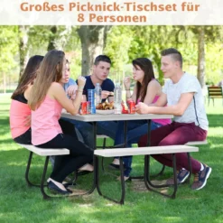 Runder Picknicktisch mit 4 Bänken & Schirmloch für 8 Personen Tragkraft von 900 kg Campingtisch