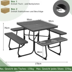 Runder Picknicktisch mit 4 Bänken & Schirmloch für 8 Personen Tragkraft von 900 kg Campingtisch