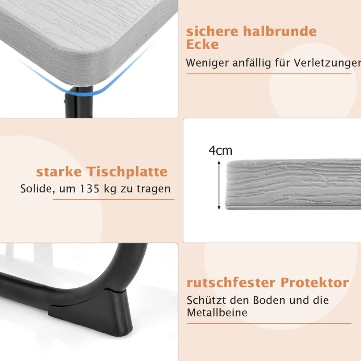 Runder Picknicktisch mit 4 Bänken & Schirmloch für 8 Personen Tragkraft von 900 kg Campingtisch