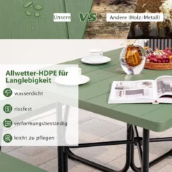 Runder Picknicktisch mit 4 Bänken & Schirmloch für 8 Personen Tragkraft von 900 kg Campingtisch