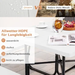 Runder Picknicktisch mit 4 Bänken & Schirmloch für 8 Personen Tragkraft von 900 kg Campingtisch