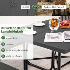Runder Picknicktisch mit 4 Bänken & Schirmloch für 8 Personen Tragkraft von 900 kg Campingtisch