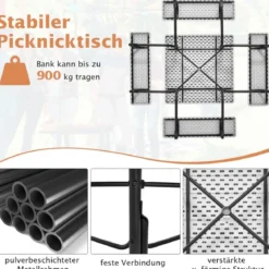 Runder Picknicktisch mit 4 Bänken & Schirmloch für 8 Personen Tragkraft von 900 kg Campingtisch