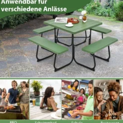 Runder Picknicktisch mit 4 Bänken & Schirmloch für 8 Personen Tragkraft von 900 kg Campingtisch