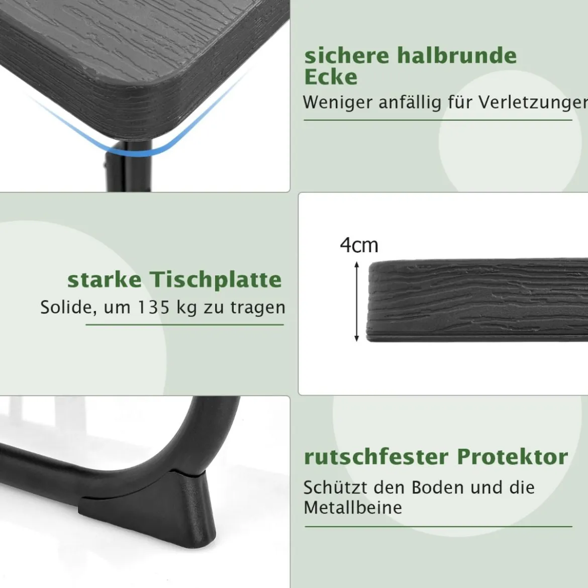 Runder Picknicktisch mit 4 Bänken & Schirmloch für 8 Personen Tragkraft von 900 kg Campingtisch