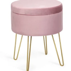Runder Polsterhocker Stuhl Samt Aufbewahrungs- Fußhocker 38 x 38 x 46,5 cm Rosa