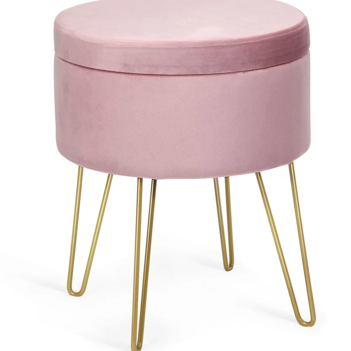 Runder Polsterhocker Stuhl Samt Aufbewahrungs- Fußhocker 38 x 38 x 46,5 cm Rosa