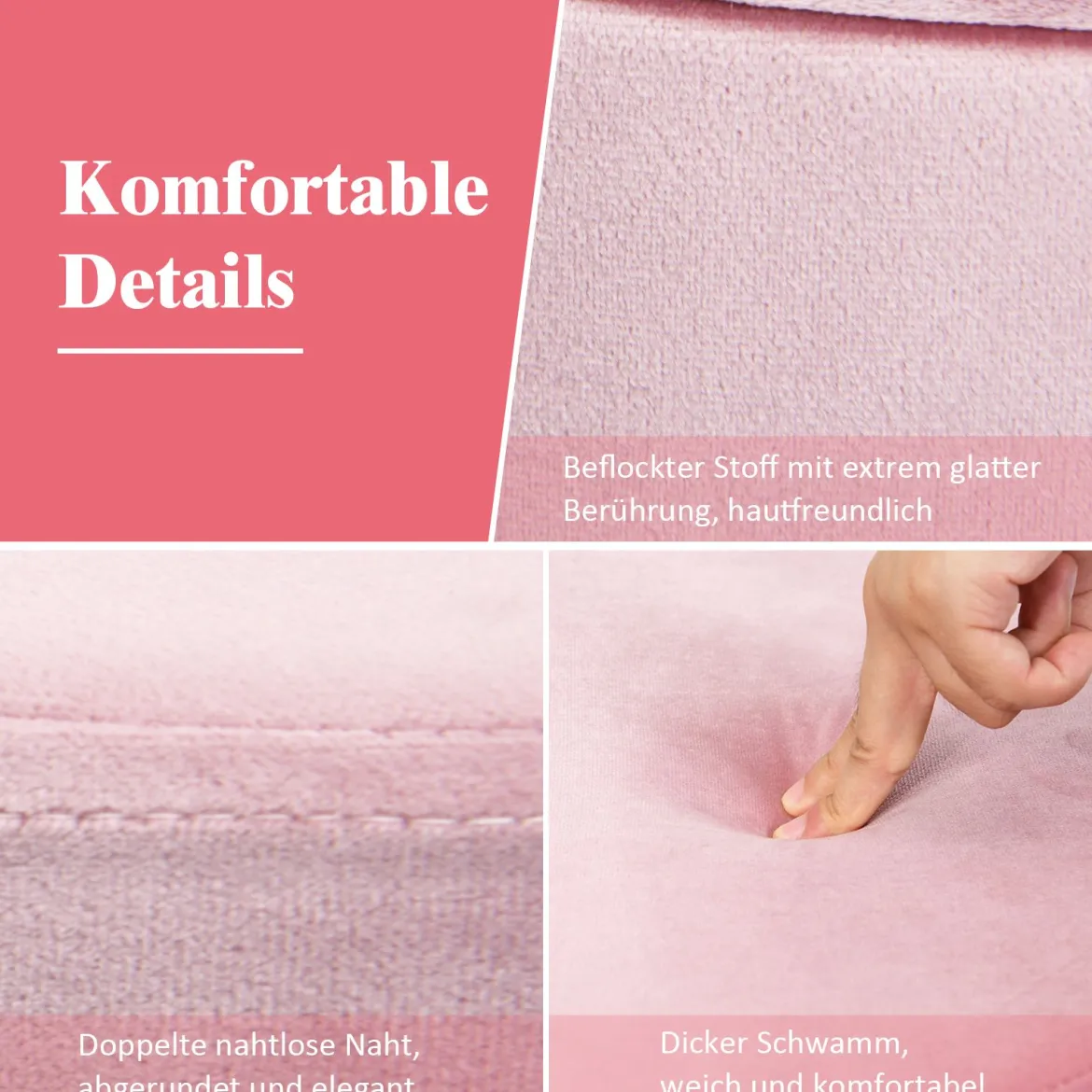 Runder Polsterhocker Stuhl Samt Aufbewahrungs- Fußhocker 38 x 38 x 46,5 cm Rosa