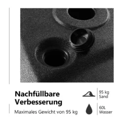runder Schirmständer tragbare Schirmbasis Terrassenschirm-Ständer bis 95 kg Schwarz
