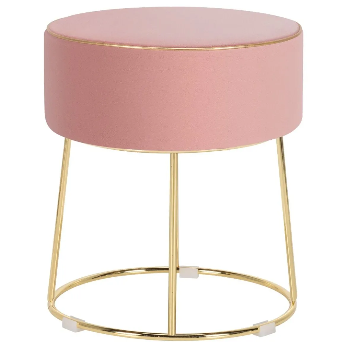 Runder Sitzhocker Fußhocker aus Samt mit Metallbeinen Schminkhocker gepolstert bis 150 kg belastbar Rosa/Grau