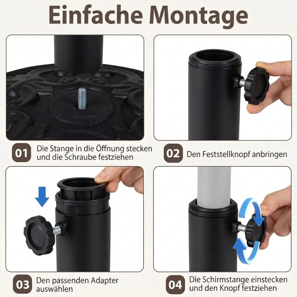 Runder Sonnenschirmständer für 38/48 mm Schirmstangen 12 kg Schirmständer aus Beton Schwarz