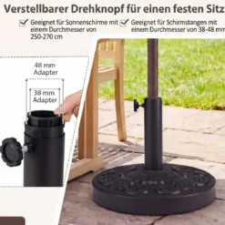 Runder Sonnenschirmständer für 38/48 mm Schirmstangen 12 kg Schirmständer aus Beton Schwarz