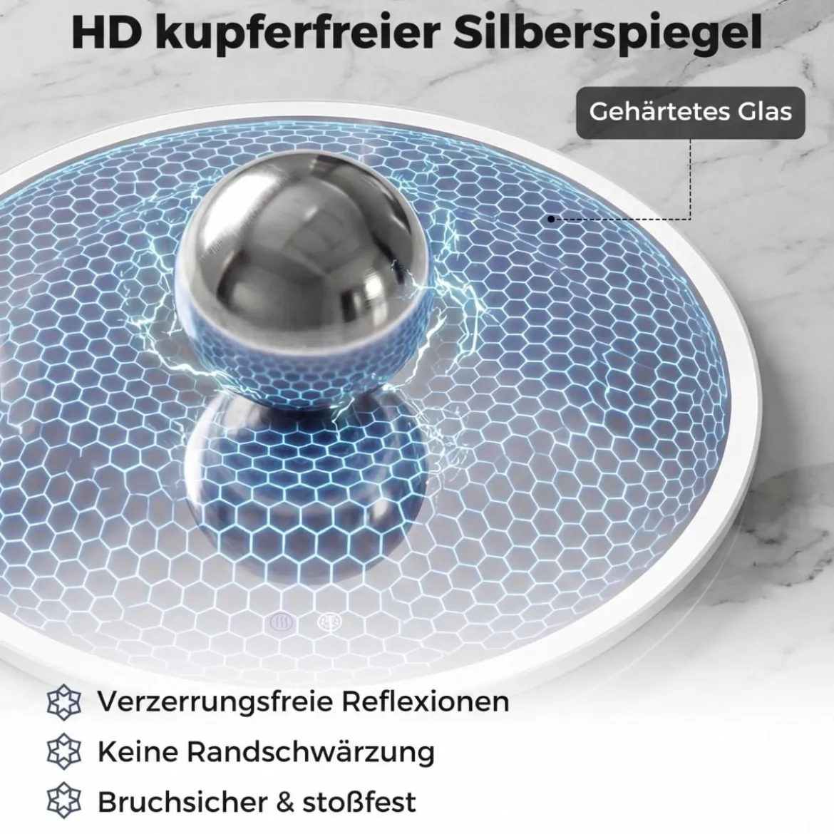 Runder Spiegel mit 3 Lichtfarben & Stufenlose Dimmung & Anti-Beschlag Wandspiegel Ø60 cm