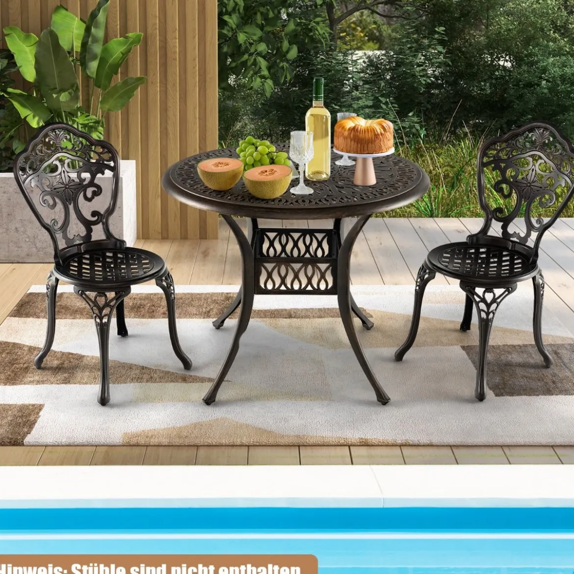 Runder Terrassen-Esstisch Bistrotisch aus Aluminiumguss mit Schirmloch Ø90 x 74 cm Braun