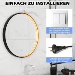 Runder Wandspiegel mit 3 Farben & Speicherfunktion Beschlagfreier Dimmbarer Badezimmerspiegel