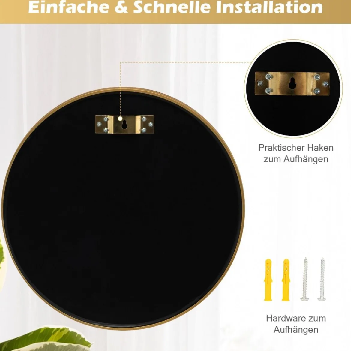 Runder Wandspiegel mit Rahmen aus Aluminiumlegierung 40 cm Durchmesser Golden
