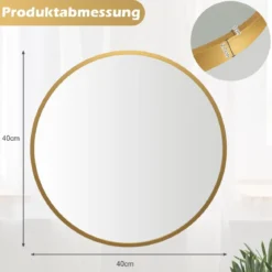 Runder Wandspiegel mit Rahmen aus Aluminiumlegierung 40 cm Durchmesser Golden