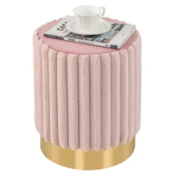 runde Samt Ottomane gepolsterter Fußhocker mit stabilem Metallsockel φ37 x 43 cm Rosa
