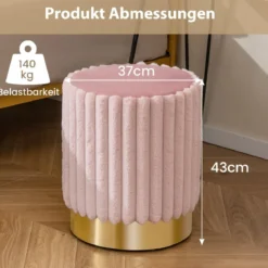 runde Samt Ottomane gepolsterter Fußhocker mit stabilem Metallsockel φ37 x 43 cm Rosa