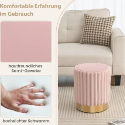 runde Samt Ottomane gepolsterter Fußhocker mit stabilem Metallsockel φ37 x 43 cm Rosa