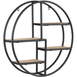 Rundes Wandregal Hängeregal mit 4 Böden 55x55x11cm kreisförmiges Bücherregal Schwarz