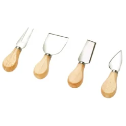 Rund Hölzern Käsebrett & Messer Service-set Käseset Käseplatte Holz und 4tlg Besteck