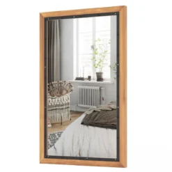 Rustikaler Holzspiegel mit rechteckigem Rahmen dekorativer Hängespiegel 55 x 90 cm Natur