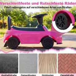 Rutschauto mit Licht & Kippschutz & Stauraum unter dem Sitz Rutschfahrzeug Kinderfahrzeug Rosa