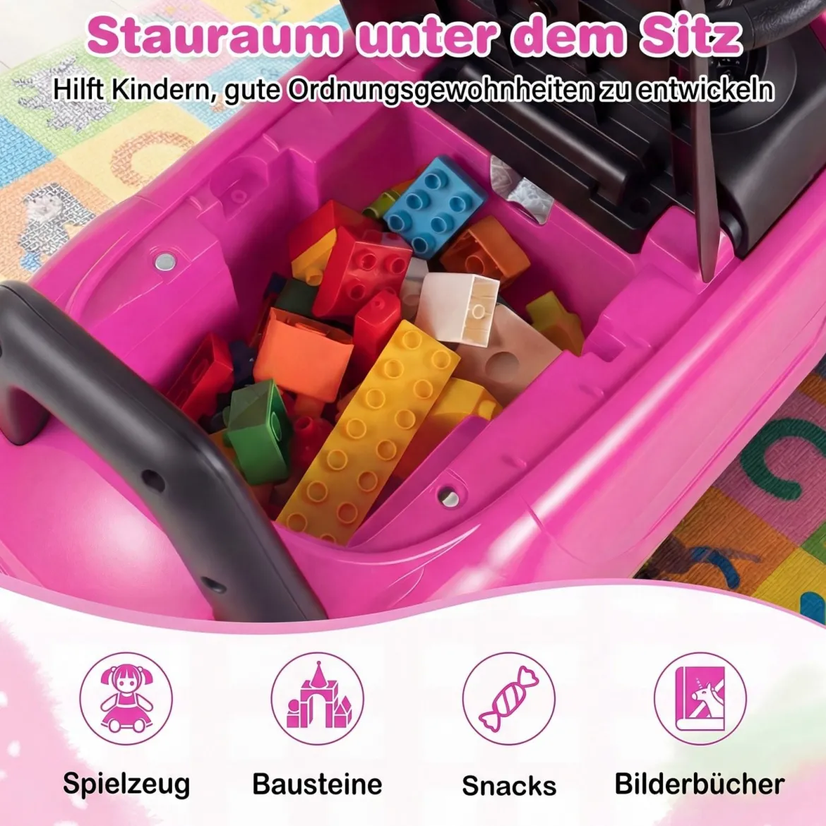 Rutschauto mit Licht & Kippschutz & Stauraum unter dem Sitz Rutschfahrzeug Kinderfahrzeug Rosa