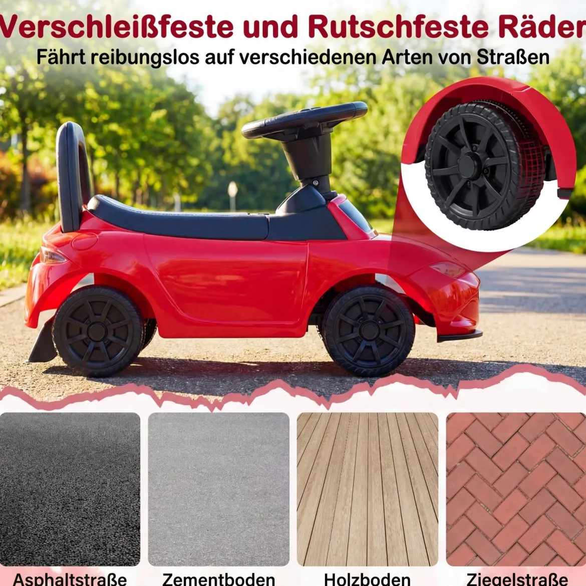 Rutschauto mit Licht & Kippschutz & Stauraum unter dem Sitz Rutschfahrzeug Kinderfahrzeug Rot