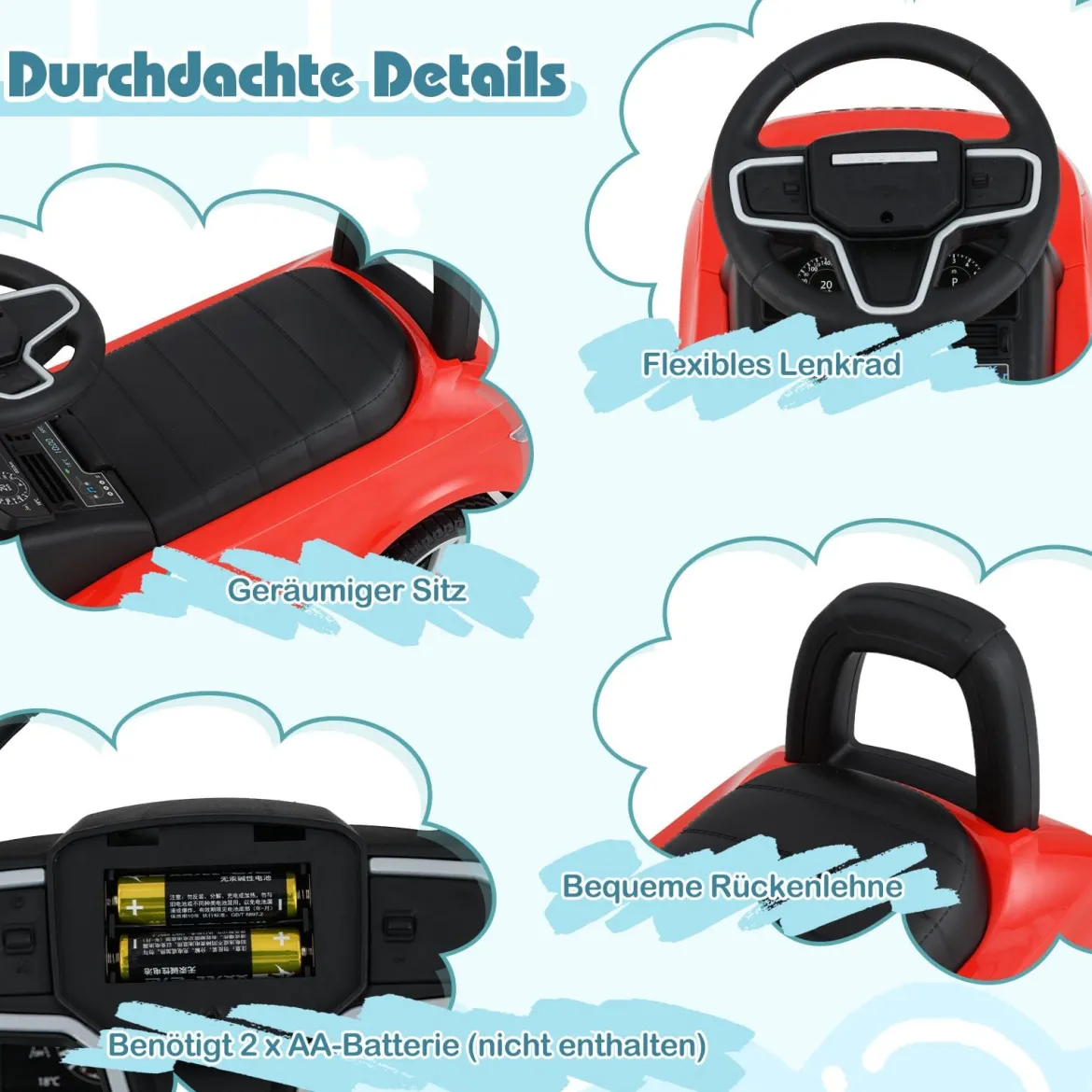 Rutschauto mit Stauraum Rutschfahrzeug Rutscher Kinderauto Schiebauto Spielzeugauto Rot