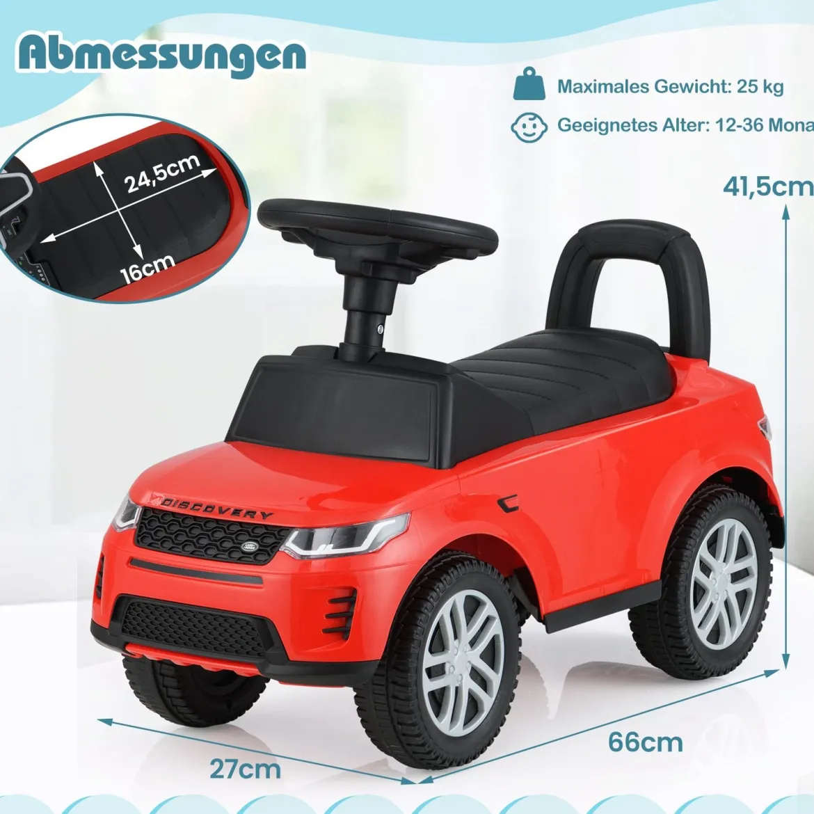 Rutschauto mit Stauraum Rutschfahrzeug Rutscher Kinderauto Schiebauto Spielzeugauto Rot