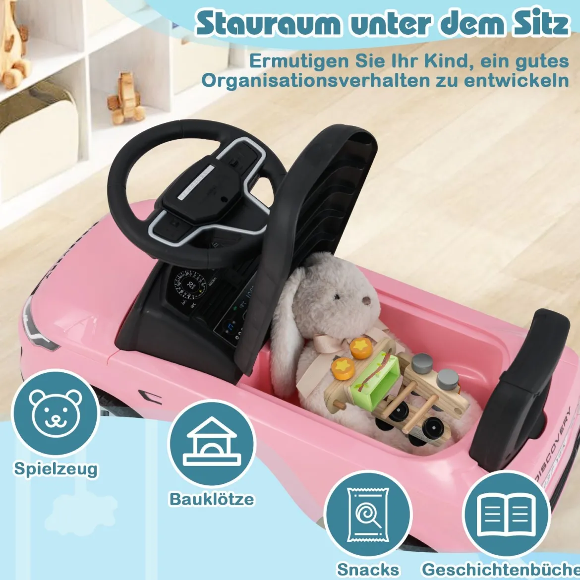 Rutschauto mit Stauraum Rutschfahrzeug Rutscher Kinderauto Schiebauto Spielzeugauto Rosa