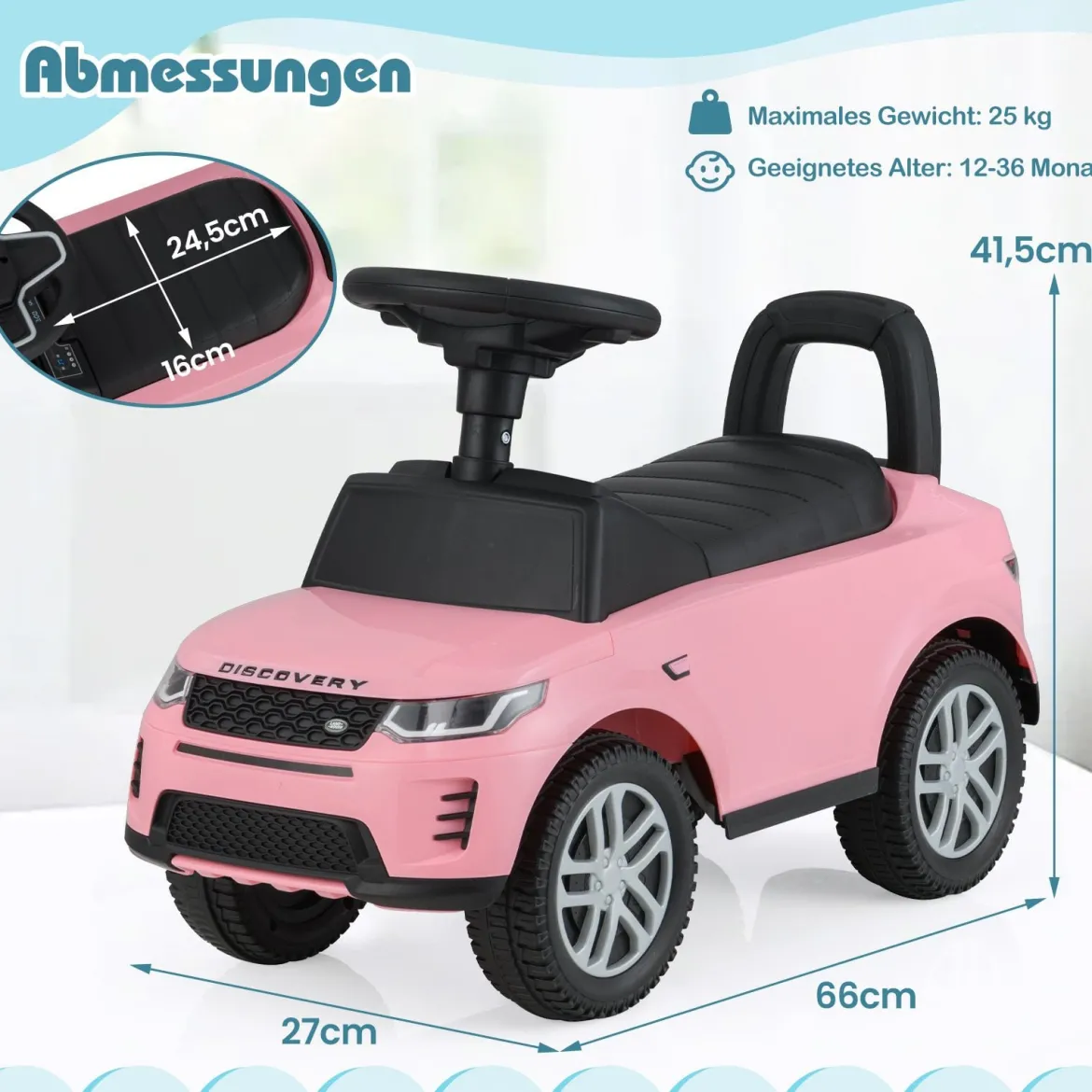 Rutschauto mit Stauraum Rutschfahrzeug Rutscher Kinderauto Schiebauto Spielzeugauto Rosa