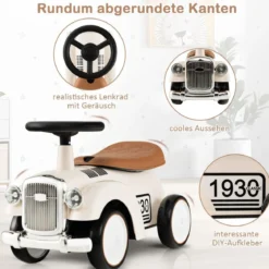 Rutschauto Rutscherfahrzeug mit Stauraum & Kippschutz Kinderfahrzeug mit Lenkrad 58 x 27 x 34 cm Weiß