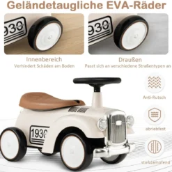 Rutschauto Rutscherfahrzeug mit Stauraum & Kippschutz Kinderfahrzeug mit Lenkrad 58 x 27 x 34 cm Weiß