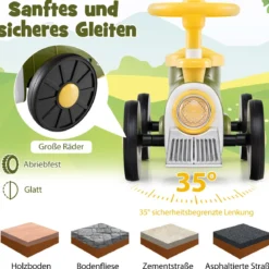 Rutschauto Rutschfahrzeug mit Lenkrad & Zugpfeifton-Taste & Stauraum unter Sitz Rutscher Kinderauto 61 x 30 x 38 cm Grün