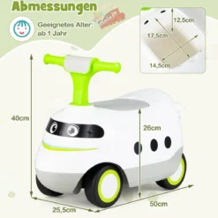 Rutschauto zum Schieben für Kleinkinder Rutschfahrzeug mit Hupe & Stauraum Grün/Weiß/Rot