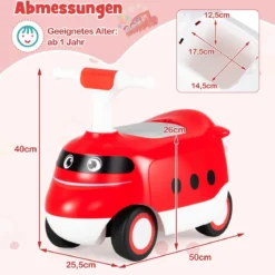 Rutschauto zum Schieben für Kleinkinder Rutschfahrzeug mit Hupe & Stauraum Grün/Weiß/Rot