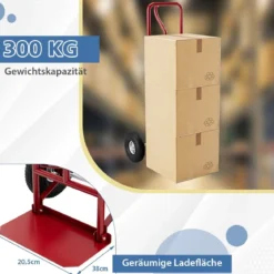 Sackkarre mit P-Griff Staplerkarre mit hoher Rückenlehne klappbarer Ladefläche & Gummirädern Rot
