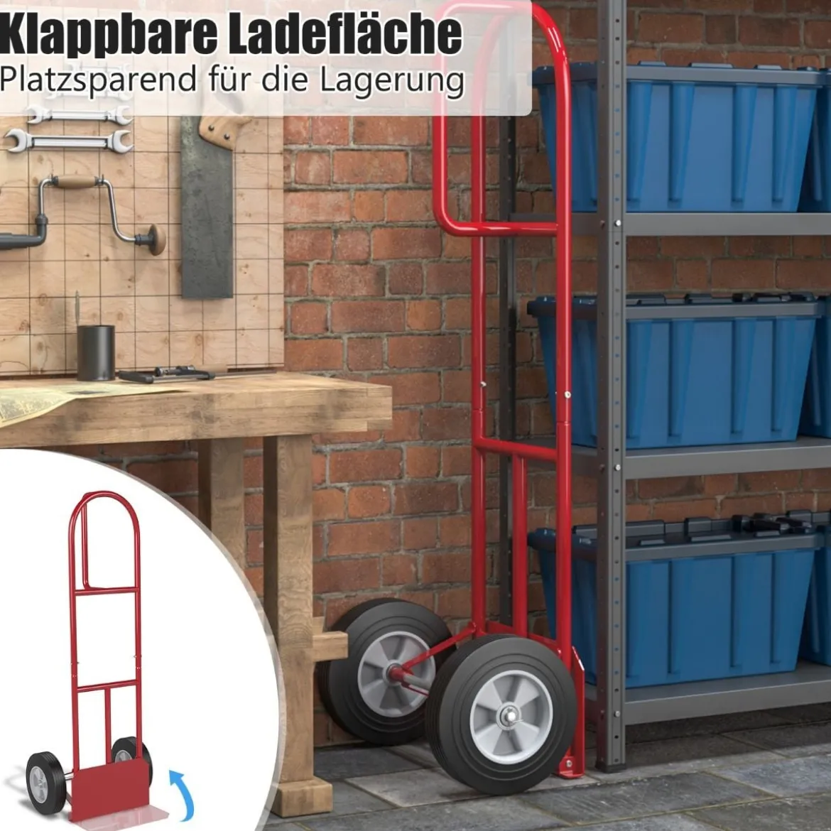 Sackkarre mit P-Griff Staplerkarre mit hoher Rückenlehne 51 x 48 x 132 cm Rot