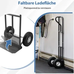 Sackkarre mit P-Griff Staplerkarre mit hoher Rückenlehne klappbarer Ladefläche & Gummirädern Schwarz