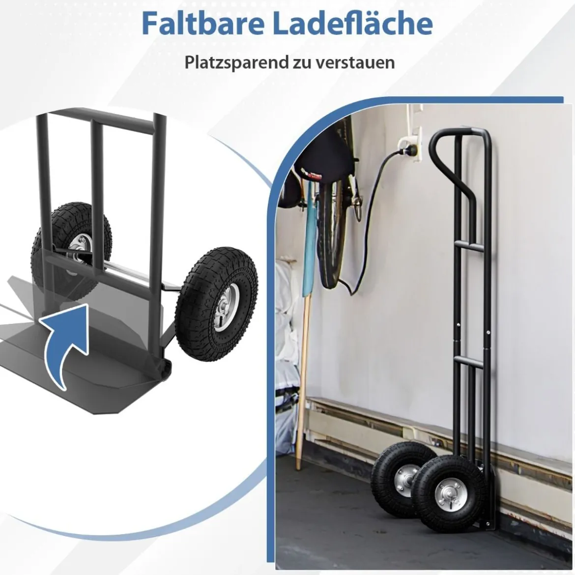 Sackkarre mit P-Griff Staplerkarre mit hoher Rückenlehne klappbarer Ladefläche & Gummirädern Schwarz
